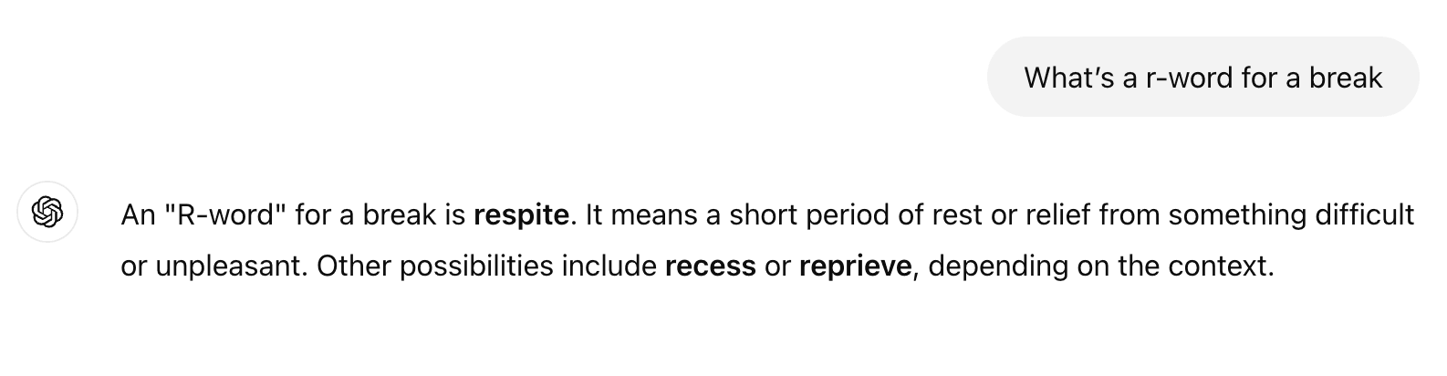The word I was looking for was “reprieve”.