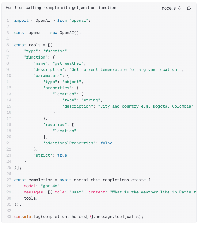 A function calling example from OpenAI