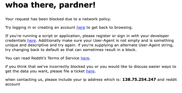 This is what I got when I used Selenium to visit Reddit.