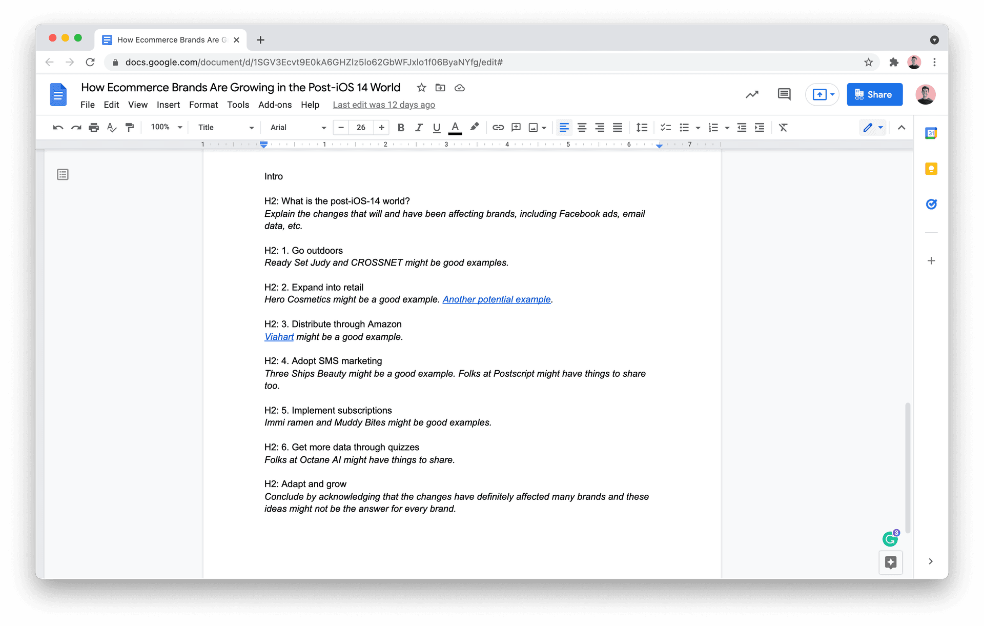 Content brief example