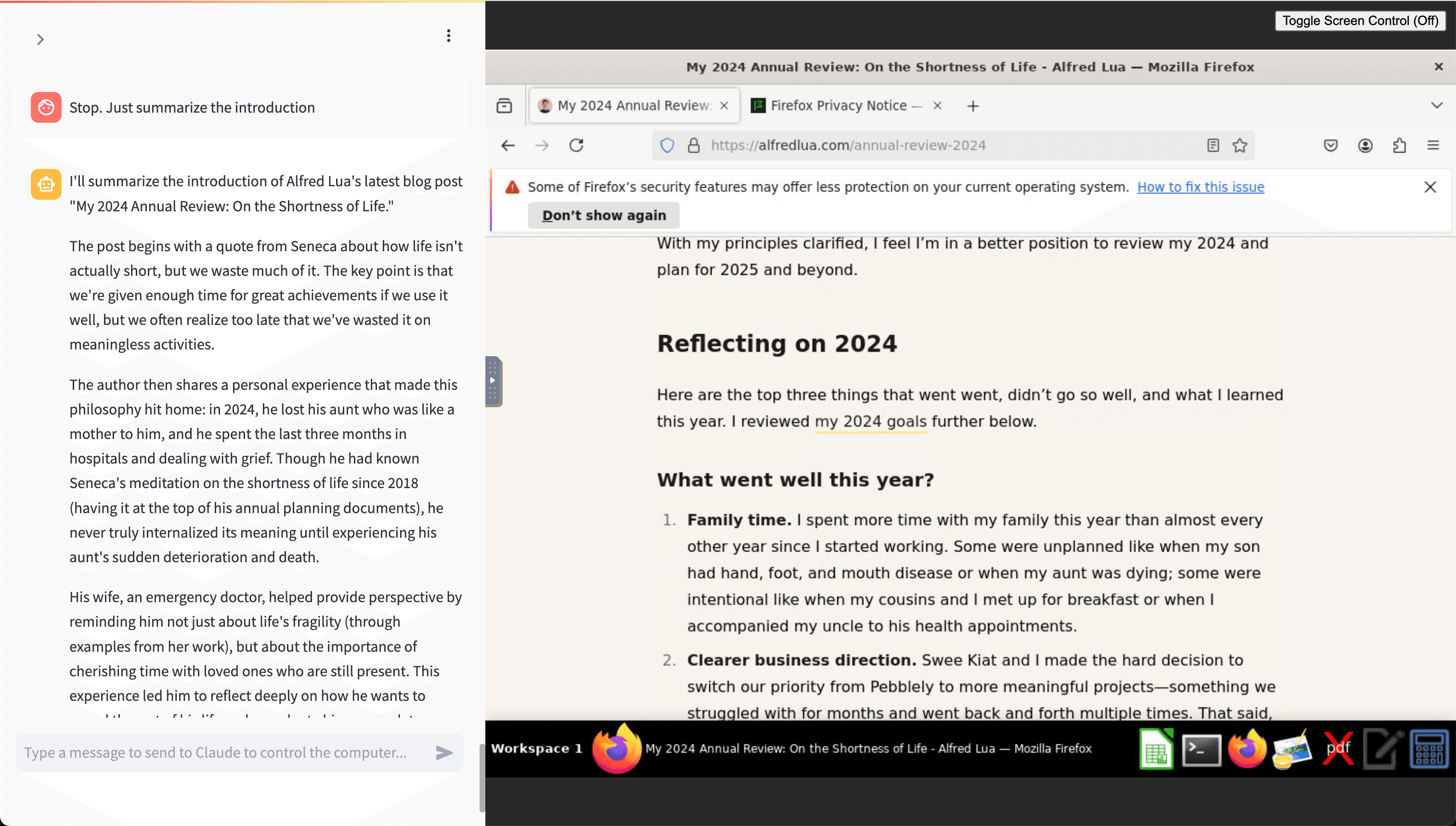 Because it is a long blog post and I didn’t want to wait for Claude to slowly finish reading, I tried interrupting it.