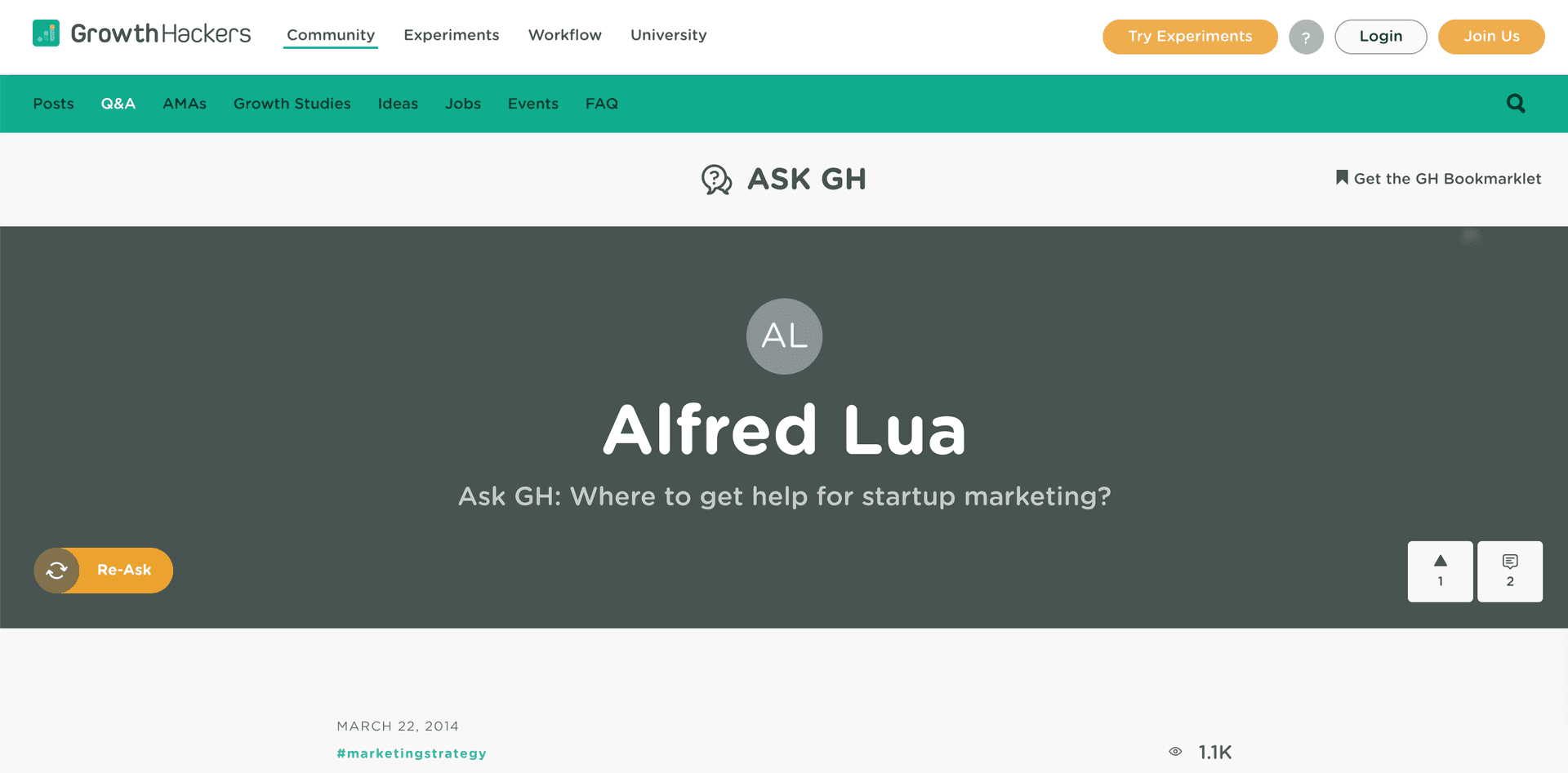 One of my first Growthhackers posts