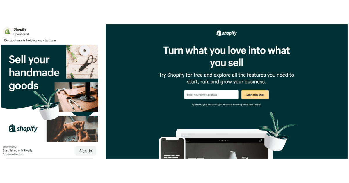 Ad landing page example