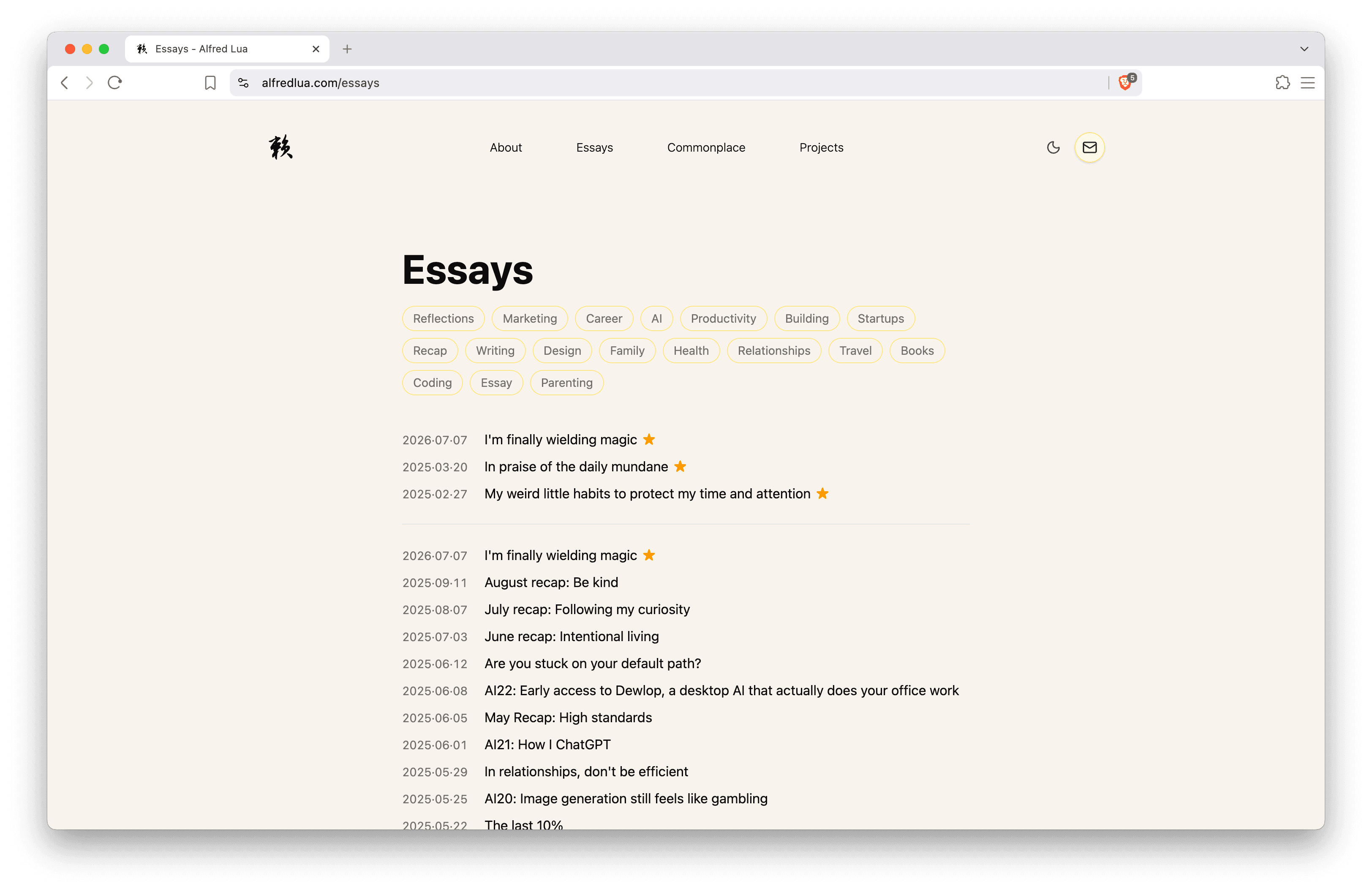 All my writing on my website