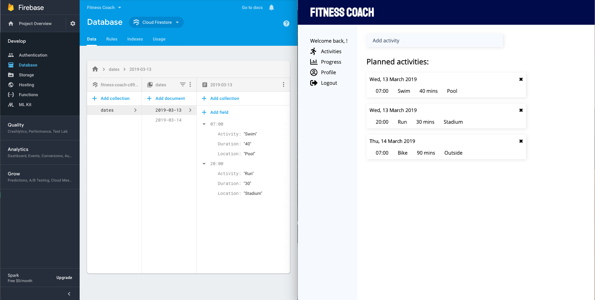 My incomplete fitness web app